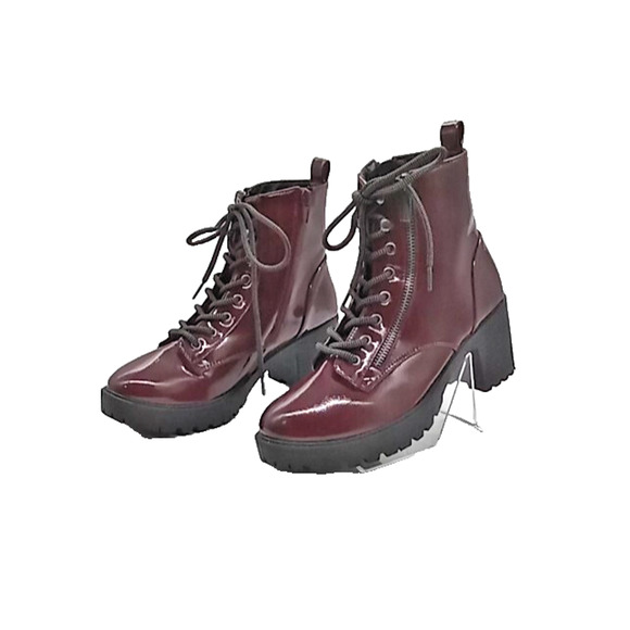 Forever 21 Platform Boots Chunky Heels Oxblood Size 7.5 Zip & Lace Up Punk Retro - Picture 1 of 14
